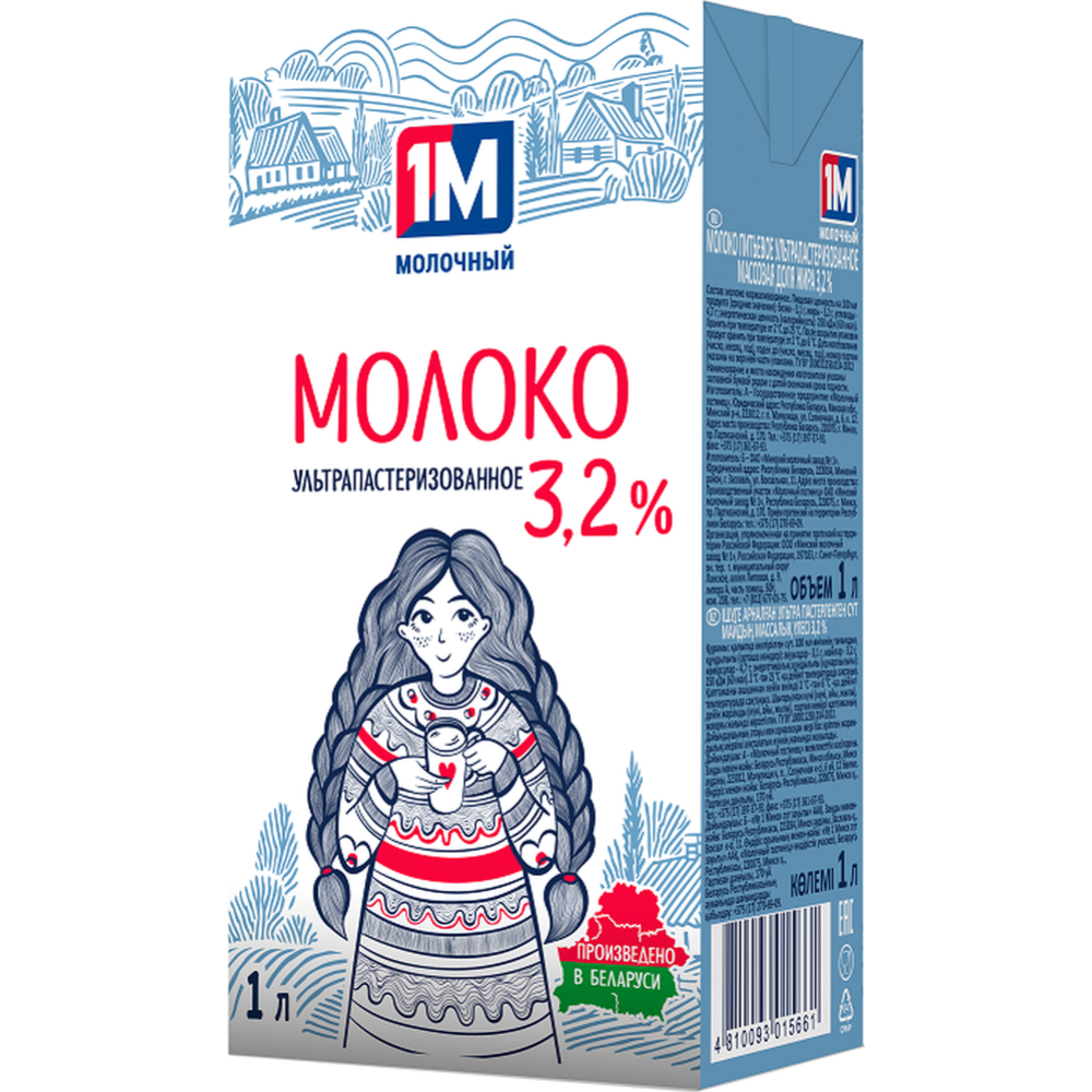 Молоко «1М Молочный» питьевое, ультрапастеризованное, 3,2%, 1 л (1 л)