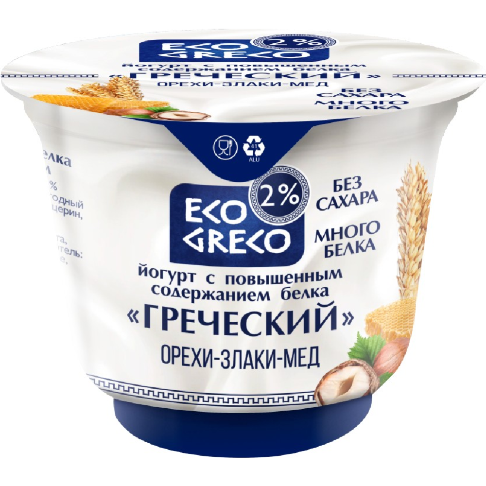 Greek yogurt “Eco Greco” nuts-cereals-honey, 2%, 230 g