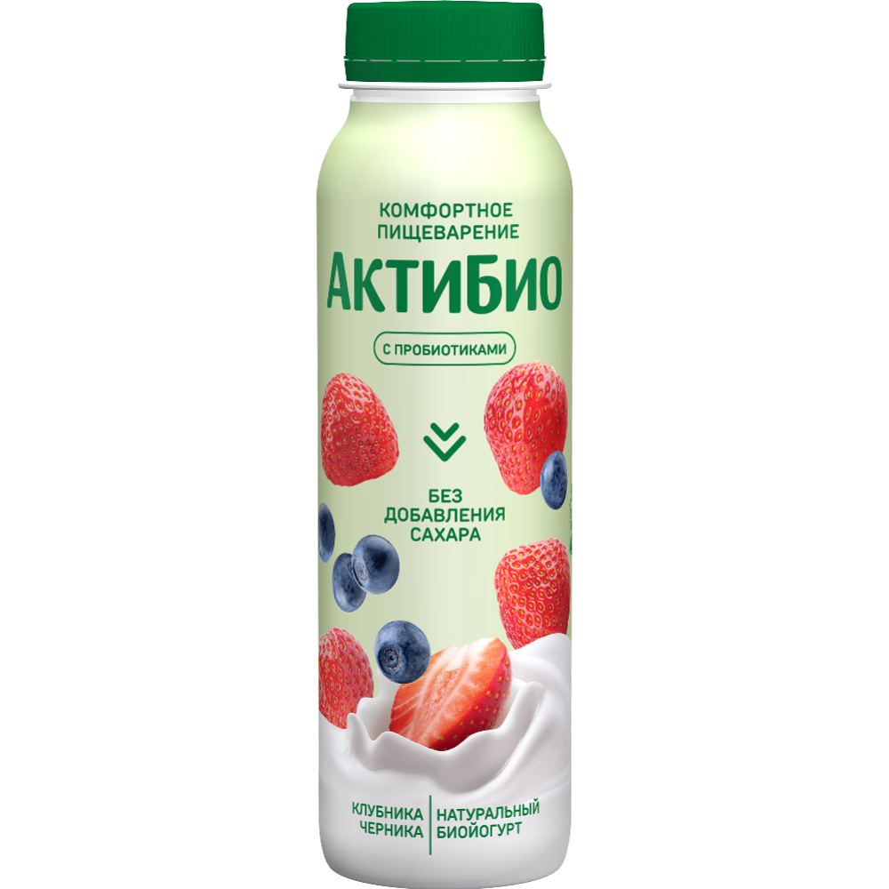 Биойогурт «АктиБио» яблоко-клубника-черника, без сахара 1,5%, 260 г